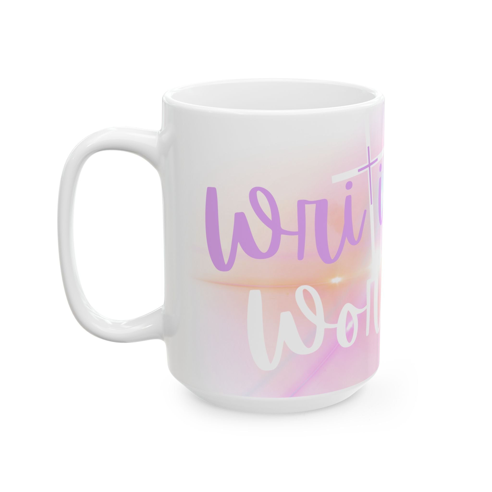 Writing is Worship Pastel Ceramic Mug — Motivational Coffee Cup (11oz/15oz)