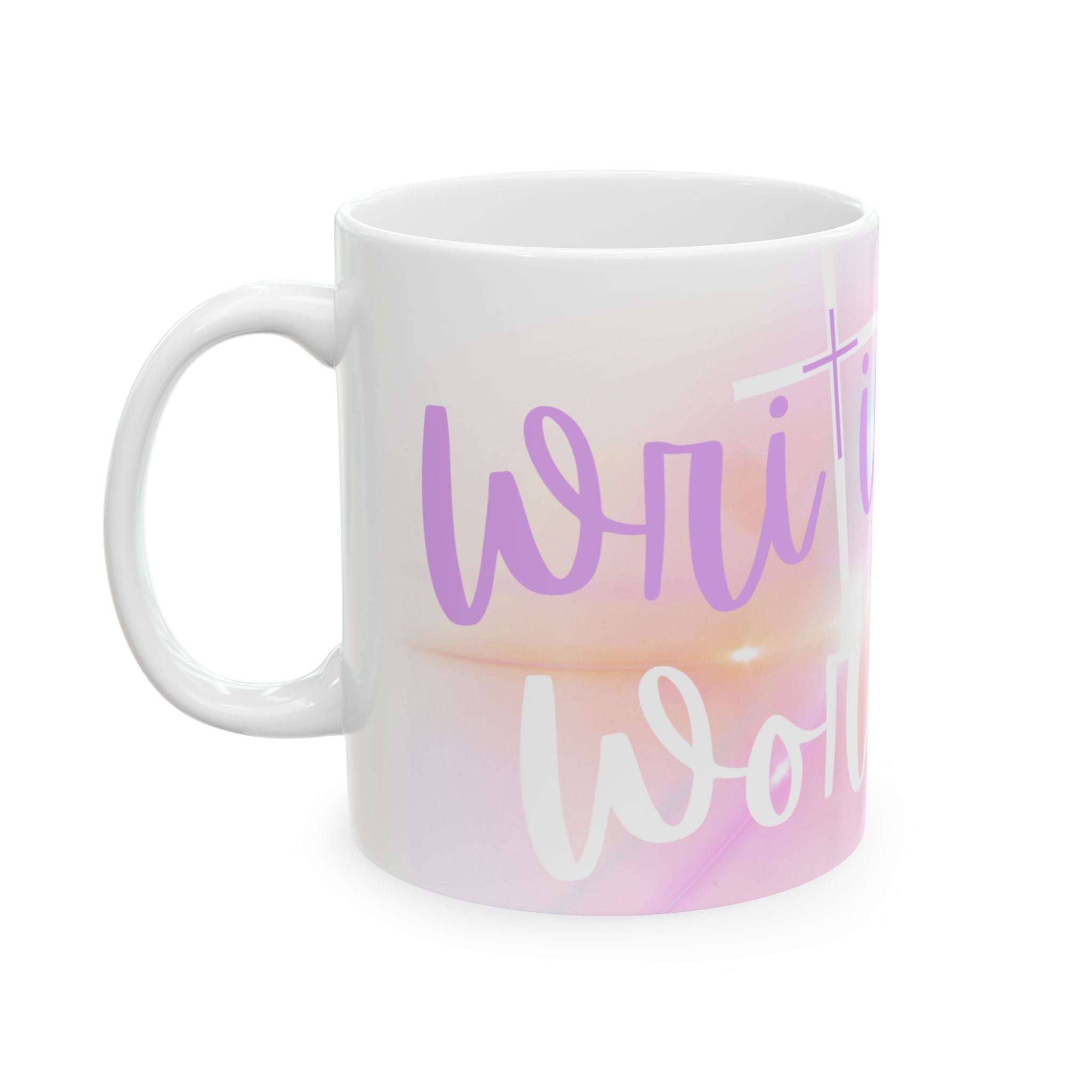 Writing is Worship Pastel Ceramic Mug — Motivational Coffee Cup (11oz/15oz)